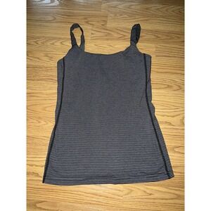 Lululemon Barre None Tank Mini Pop Stripe Heathered Slate Black 6 EUC